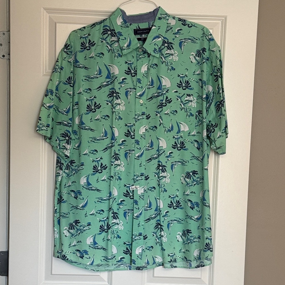 Crown & Ivy Green/Blue Tropical Print Shirt/XXL/Freshly Laundered